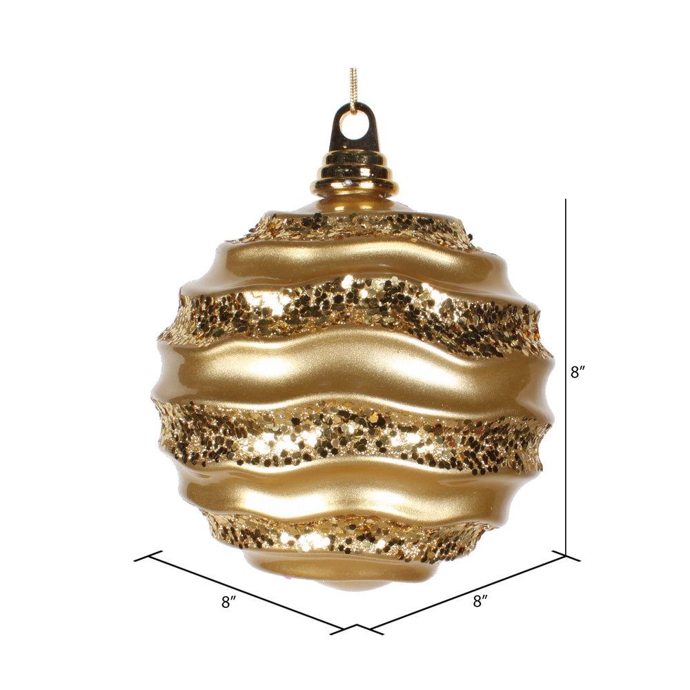 Vickerman 8' Gold Stripe Candy Finish Wave Ball Christmas Ornament with Glitter Accents - Cheap-Us