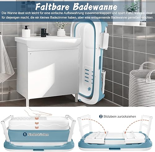 HENGMEI Faltbare Badewanne Erwachsene XXL Mobile Tragbare Badewanne Mit Abdeckung Massagerollen und Badewannenablage, Blau (148 x 62 x 53 cm) - Cheap-Us