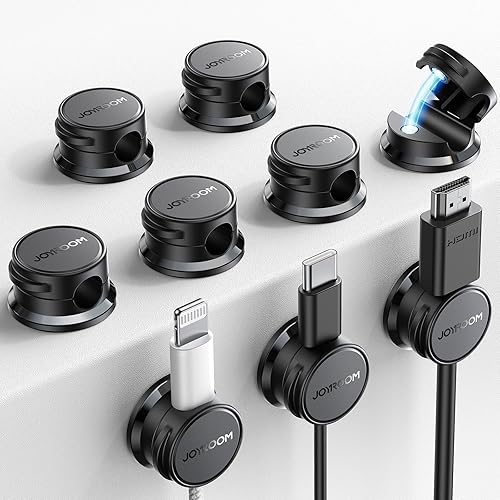 JOYROOM 6 Stück Kabelhalter Kabelmanagement Magnetische Kabel Organizer Selbstklebende Kabelclips für Schreibtisch, Nachttisch, Ladekabel, HDMI, USB, Audio-Kabel, Büro, Haus, Weiß - Cheap-Us