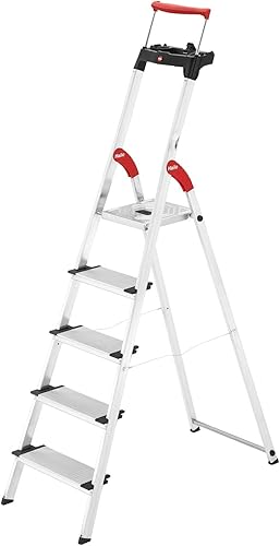Hailo L85 ComfortLine Alu-Sicherheits-Stehleiter | 5 XXL-Stufen belastbar bis 150 kg | Tiefe Standfläche & Haltegriff |Stehleiter mit Ablage | Aluleiter Made in Germany | Leiter rostfrei | Silber - Cheap-Us