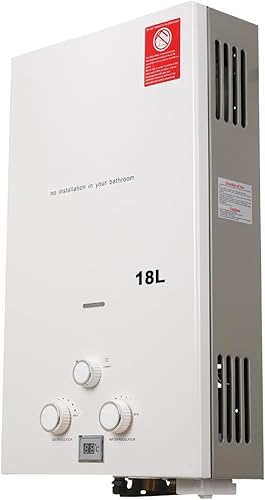 Lfhelper 18L 36KW Gasdurchlauferhitzer, LPG Warmwasserbereiter, 4.8 GPM Propangas Tankloser Kesselbrenner Sofort-Heißwasserbereiter mit Duschkopf-Kit für Ventilierte Häuser, Kabinen, Campingdusche - Cheap-Us