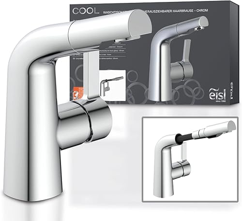 EISL NI075TCO VICO Waschtischarmatur Bad, Wasserhahn Bad mit Haarbrause, Badarmatur mit ausziehbarem Brausekopf, Einhebelmischer mit herausziehbarer Brause und Ablaufgarnitur, Chrom - Cheap-Us