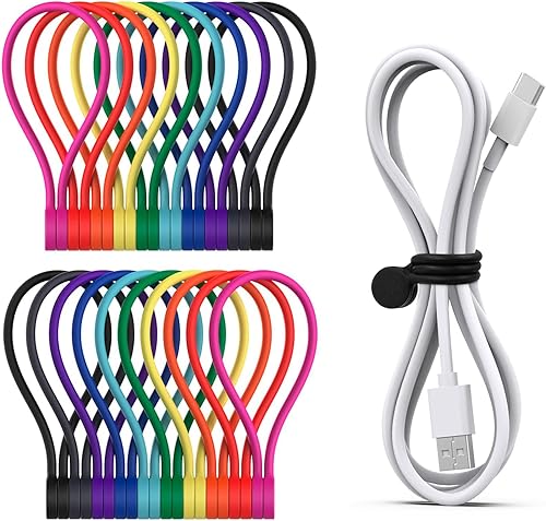 SMART&COOL Wiederverwendbare Magnetische Kabelbinder, Multifunktionale Silikon Magnet Kabelbinder für Kabelmanagement und Organisieren, 10 Farben Magnetic Cable Ties, 182 mm(20 Stück, Bunt) - Cheap-Us