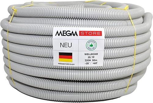 Megaa store Flexibles Leerrohr Wellrohr 320N Grau | Klassifizierung M16 M20 M25 M32 M40 M50 Kabelschutz Schutz Rohr ungeschlitzt Außenbereich (M20-25m) - Cheap-Us