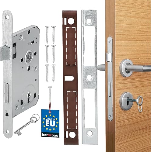KOTARBAU® Einsteckschloss DIN Links Bunbartschlüssel Schloss Türschloss mit Gegenplatte Stahl Top-Qualität Rostfrei Robust Stahltürschloss 72 / 55mm - Cheap-Us