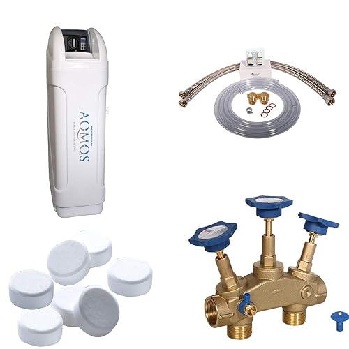 Aqmos BM-120 Wasserenthärtungsanlage im Set mit Montageblock und 100kg Regeneriersalztabletten | Wasserenthärter für Haushalte bis zu 9 Personen | Entkalkungsanlage, Antikalkanlage für weiches Wasser - Cheap-Us