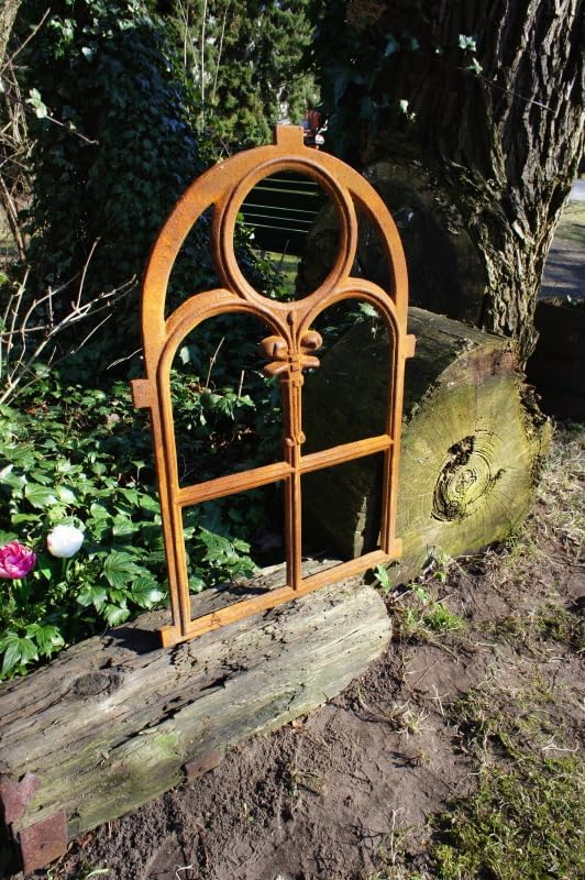 Antikas Stallfenster aus Gusseisen in Antik Optik | ca. 72,5 x 45,5 cm| Eisenfenster für Gartenmauer (rostig), rustikaler Look, Kirchenfenster - Cheap-Us