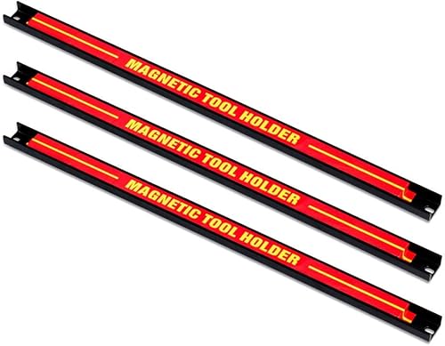 GIANTEX 3x Magnetleiste Werkzeug 46 cm Werkzeughalter Magnet stark Magnetschiene für Werkzeug Magnet Schiene Magnethalter Magnet Werkzeugleiste Wandhalter inkl. Montagematerial Werkstatt Rot - Cheap-Us
