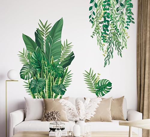 HPNIUB Grüne Blätter Wandtattoo,Modern Wandaufkleber Wohnzimmer,Grüne Pflanze Wandtattoo,Abnehmbar Hängende Rebe Wandbild,Frühling Wandsticker Aufkleber für Fenster Schlafzimmer Wanddeko (E, E) - Cheap-Us