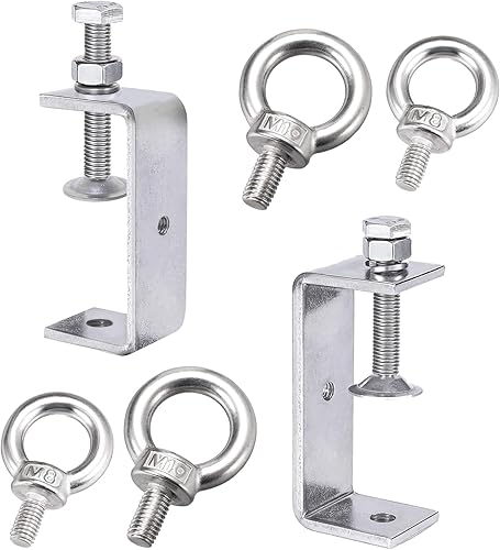 LEAUM 6 Teiliges Set 304 Edelstahl C-Zwingen, Hochleistungs C Klemme Einstellbar Klemmbereich ist 33-60mm, Klemme Kieferöffnungen 65mm mit M10 Ringschrauben und M8 Ringschrauben für Holzbearbeitung - Cheap-Us