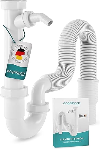 Engelbach® Siphon für Küchenspüle mit Flexiblem Ablaufschlauch - Flexibler Siphon mit Geräteanschluss - Röhrensiphon inkl. Montage-Video - Made in Germany - Cheap-Us