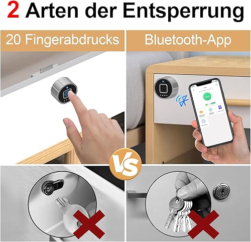 Fingerabdruck Schloss, Eseesmart Briefkastenschloss mit APP Fingerabdruck, Elektronisches Schrankschloss mit 3 Schließzunge, Schubladenschloss für Spind Möbel 20mm - Cheap-Us