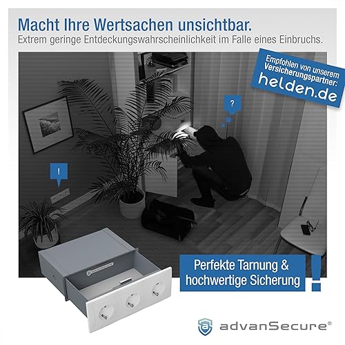advanSecure® Steckdosen-Tresor | Wandsafe mit austauschbarer 3er-Steckdosen-Attrappe zur sicheren Tarnung | Spezialschloss | innovativer Edelstahl-Safe | perfektes Versteck | deutsche Entwicklung - Cheap-Us