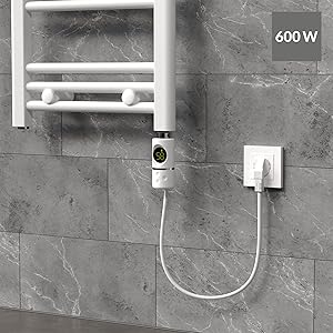 ECD Germany Heizstab für Badheizkörper Weiss 600W Heizpatrone Thermostat Heizelement Elektroheizstab