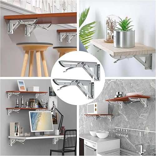 2 Stück 500mm Klappkonsole Schwerlast Edelstahl, Klappwinkel Belastbarkeit 100kg, Klappbare Regalträger für Tisch und Wandhalterung, Schwerlast Konsole für Heimwerkerprojekte (Silber) - Cheap-Us