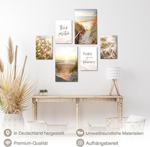 Novart Wandbilder Set Goldene Blätter Gold Grün - KEIN EXTRA RAHMEN BENÖTIGT - Modern Deko - Wohnzimmer Schlafzimmer Flur N032663a - Cheap-Us