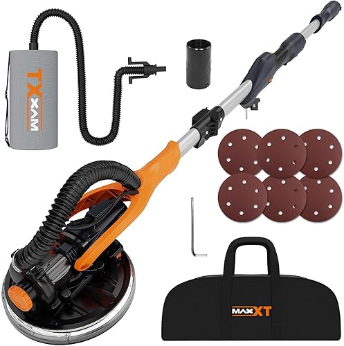 MAXXT Drywall Sander Electric Foldable Wall Sander REAL self-priming system LED light telescopic handle variable speed 6.5A motor six 9-inch sanding discs dust bag - Cheap-Us