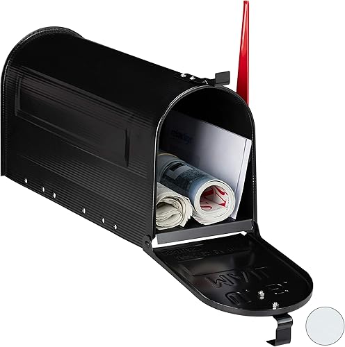 Relaxdays US Mailbox, Vintage, Fahne rot, originelle Zeitungsbox, Zeitungsrolle, Post box, Stahl, Zeitungsfach, schwarz, 1 Stück - Cheap-Us