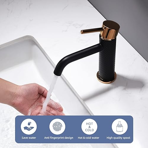TIMACO Mischbatterie Bad Wasserhahn Badarmatur Waschtischarmatur Waschbeckenarmatur Waschbecken Badezimmer,Schwarz und Gold - Cheap-Us