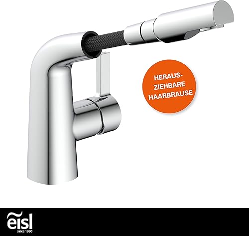 EISL NI075TCO VICO Waschtischarmatur Bad, Wasserhahn Bad mit Haarbrause, Badarmatur mit ausziehbarem Brausekopf, Einhebelmischer mit herausziehbarer Brause und Ablaufgarnitur, Chrom - Cheap-Us