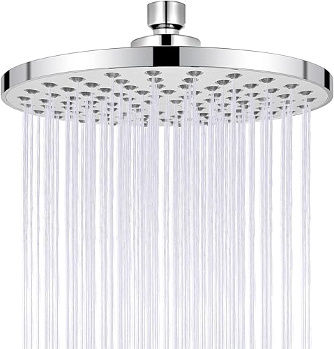 Duschkopf Regendusche, 8 Zoll Round Regenduschkopf Wassersparend, 360°Verstellbarer Kopfbrause mit 123 Anti-Kalk-Düsen, Auslaufsicher Anti-Rost Wasserfall-Duschkopf(Universal) - Cheap-Us