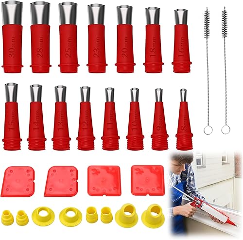 29 Stück Edelstahl Dichtungsdüse Rubber Nozzle Tool Kit,Einteiliger Edelstahldüsen Silikon Dichtungsdüsen Set Kartuschenspitzen Dichtungsfinisher Dichtmittel Werkzeug für Bodenabdichtungs - Cheap-Us