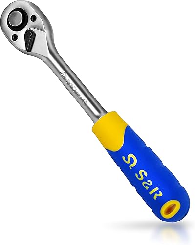 S&R Umschaltknarre 1/2 Zoll, CrV-Stahl, umschaltbare Ratsche für Links- und Rechtsanzug, 2-Komponenten-Ergo-Griff, Vierkantabtrieb, Hebelratsche 45 Zähne, Betätigungswinkel 8° - Cheap-Us
