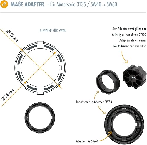 3T-MOTORS Adapter-Set 60mm 8-kant, für Rolladenmotor Serie 3T35, Adapter, Rollladenmotorzubehör, Rolladenzubehör für Rohrmotoren - Cheap-Us