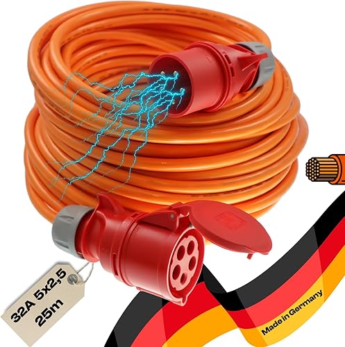 netbote24 CEE Verlängerungskabel Panzerkabel H07BQ-F 5G2,5 32A mit/ohne Phasenwender IP44 5-50m (10m Phasenwender) - Cheap-Us