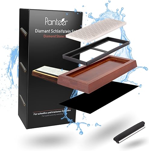 Panteer ® Diamant Schleifstein Set - Messer schärfen mit edler Holzbasis - Gratis Winkelhilfe (Diamant Schleifstein Set) - Cheap-Us
