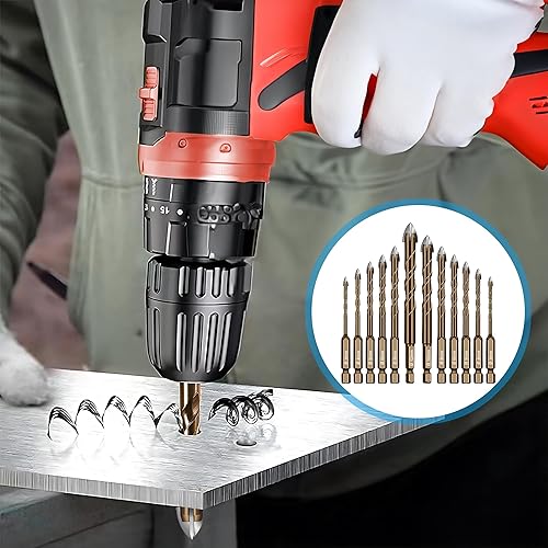 Fliesenbohrer Set 12 tlg, Glasbohrer Set Ø 3-12 mm, Universalbohrer Keramikbohrer mit Sechskantschaft, für Metall Ziegel Glas Kunststoff Holz - Cheap-Us