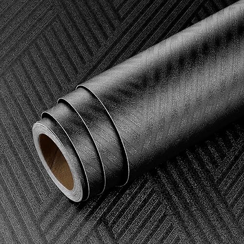 Livelynine Selbstklebende Tapete Schlafzimmer Wohnzimmer Wand Schwarz Klebefolie Möbel Küchenfronten Shrank 40CMx10M Möbelfolie Schwarz Matt Geometrische Tapete Badezimmer Wasserfest Schwarz Folie - Cheap-Us