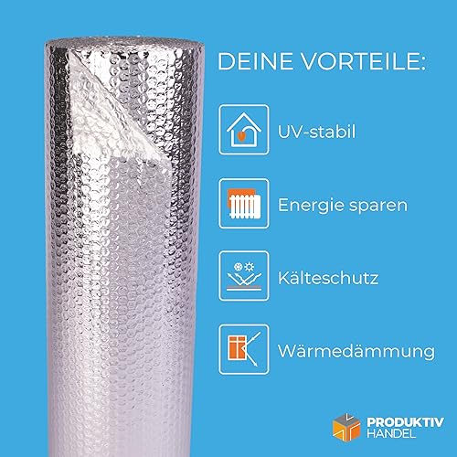 Isolierfolie 600 cm x 60 cm Thermofolie - doppelt beschichtet | Dämmfolie für maximale Wärmedämmung | Reflektionsfolie für Heizkörper | Blasenfolie gegen Hitze und Kälte zur Isolierung Kälteschutz - Cheap-Us
