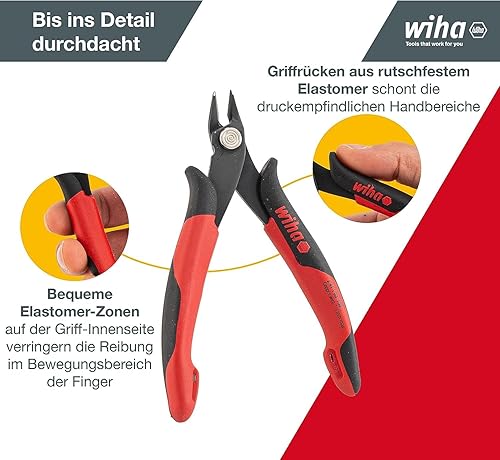 Wiha Electronic Seitenschneider mit breitem, spitzem Kopf / isolierte Zange mit 21° abgewinkelter Schneide ohne Wate, inkl. Öffnungsfeder / 138 mm - Cheap-Us