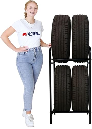 PROREGAL Reifenregal CARRERO HxBxT 104x55x40cm, bis zu 4 Reifen auf 2 Ebenen, Schwarz, Werkstattregal, Lagerregal, Kellerregal - Cheap-Us