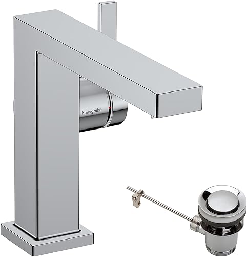 hansgrohe Tecturis E - Waschtischarmatur mit Zugstangen-Ablauf, energiesparend (CoolStart), Wasserhahn Bad mit Auslauf Höhe 133 mm, Mischbatterie Waschbecken wassersparend (EcoSmart+), Chrom, 73023000 - Cheap-Us