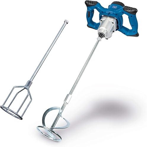 Scheppach Handrührwerk PM1400 Rührwerk Mörtelrührer Farbrührer | 1400W Leistung | 2-Gang-Getriebe mit variabler Drehzahl 570 / 760min1 | inkl. Mörtel (580mm) und Farbquirl (590mm) mit M14 Gewinde - Cheap-Us