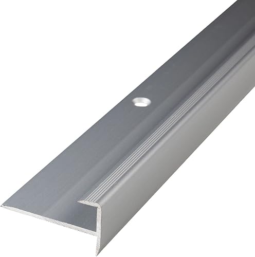 PROVISTON | Treppenkantenprofil | Breite:36 mm | Höhe:18.5 mm | Länge:1000 mm | Winkelprofil | Metallprofil | Aluminium eloxiert | Silber | Gebohrt | 1 Stück - Cheap-Us