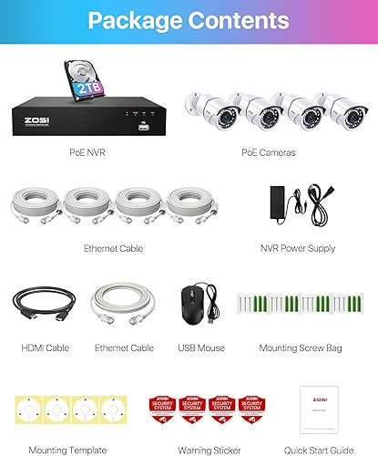 ZOSI 5MP PoE Außen Überwachungskamera Set 8CH 5MP 2TB HDD NVR Plus 4X 5MP Videoüberwachung IP PoE Kamera Set 36M IR Nachtsicht - Cheap-Us