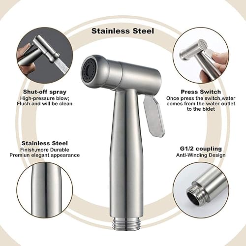 Home Handheld Bidet, Bidet-Toiletten-Set mit Wasserhahn, Schlauch und Anschluss, perfekt zum Haarwaschen oder Reinigen des Waschbeckens (Silber) - Cheap-Us