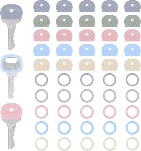 Lnngub 50 Stück Schlüsselkappen, Bunter Silikon Schlüsselabdeckungen 25 Runde Schlüsselkappen + 25 Halbrunde Schlüsselkappen Set 5 Farben Schlüsselkennzeichnung Set zur Schlüsselidentifikation - Cheap-Us