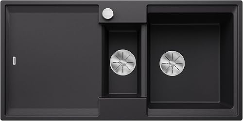 BLANCO ADIRA 6 S | Granitspüle aus SILGRANIT schwarz | Einbauart: Einbau von Oben | reversibel | für 60 cm breite Unterschränke | Großes Becken | Reinigungsfreundliche Öberfläche - Cheap-Us