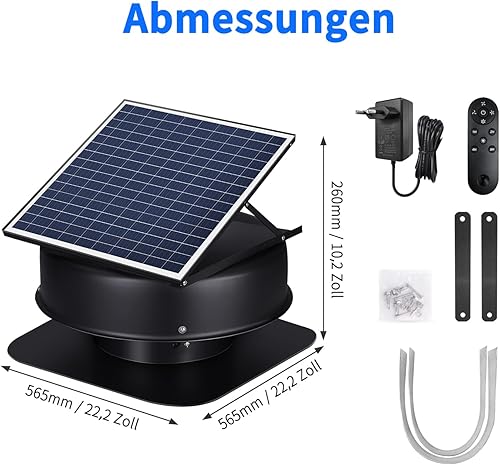 EcoCalm Solar Ventilator mit Fernbedienung, Wasserdichter Solar Lüfter mit Solarpanel 35W und 3M Adapter, Dachlüfter für Dachboden zur Dachentlüftung - Cheap-Us