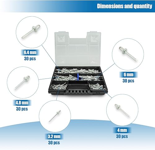 Blindnietzange Hebelnietzange Set Nietzange Poppnietzange 3,2-6,4mm inkl. 150 Alunieten im Sortimentskasten - Cheap-Us