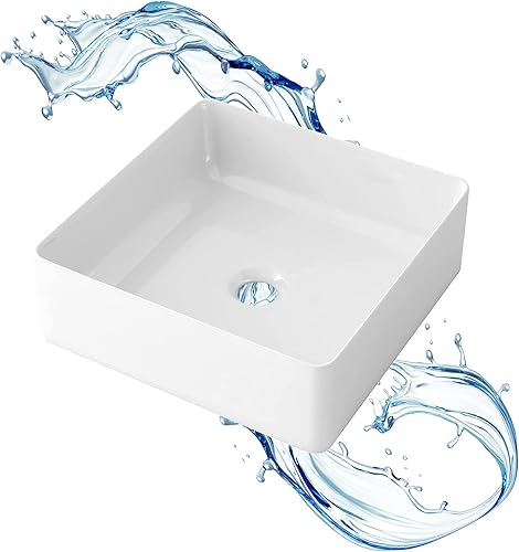 Starbath Plus - Weißes Keramik-Waschbecken - Rechteckige Form - Abmessungen 40 x 30 x 13 cm - Ideal für Arbeitsplatten in Badezimmern und Toilettenmöbeln - Cheap-Us