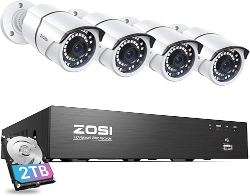 ZOSI 5MP PoE Außen Überwachungskamera Set 8CH 5MP 2TB HDD NVR Plus 4X 5MP Videoüberwachung IP PoE Kamera Set 36M IR Nachtsicht - Cheap-Us