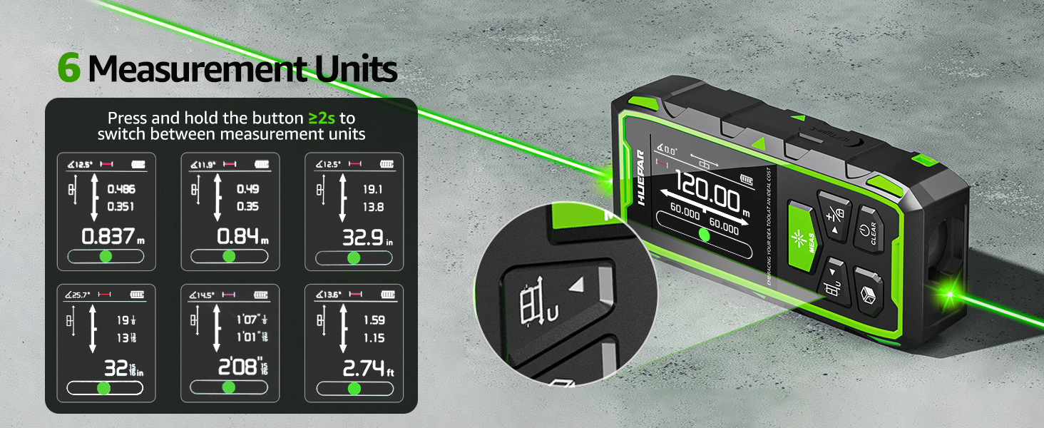 Daul Laser Entfernungsmesser, Huepar 120M Grün Laser Messgerät