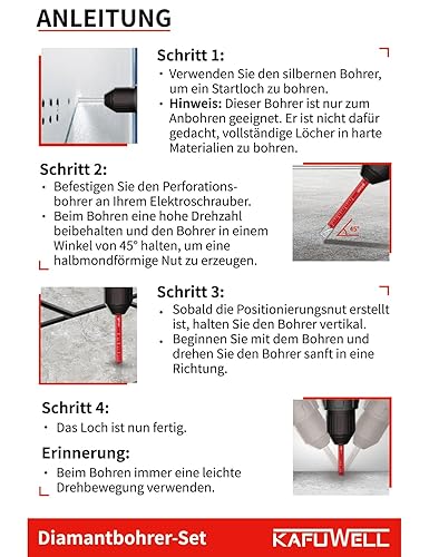 KAFUWELL Fliesenbohrer Diamantbohrer Professional Set 6tlg, 5-12mm Glasbohrer & 6mm Karbid-Anbohrer für Keramik, Granit, Glas, Porzellan, Fliesen, harte Fliesen, Feinsteinzeug, Stein - Cheap-Us