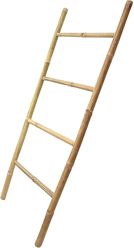 Dekoleidenschaft Handtuchleiter aus Bambus, 115 cm hoch, 4 Sprossen, Handtuchständer, Kleiderständer, Pflanzenleiter, Kleiderleiter, Aussen-Handtuchhalter, Anlegeleiter, Kletterhilfe, Garten-Deko - Cheap-Us