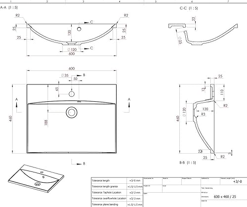 Einbau-Waschbecken 60x46cm eckig | 60cm Einbauwaschtisch, hochwertiges Mineralguss Made IN EU - Cheap-Us